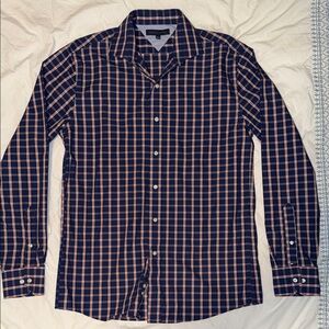 Tommy Hilfiger Men's Navy and Orange button down Checkered Shirt Size 15.5 34/35